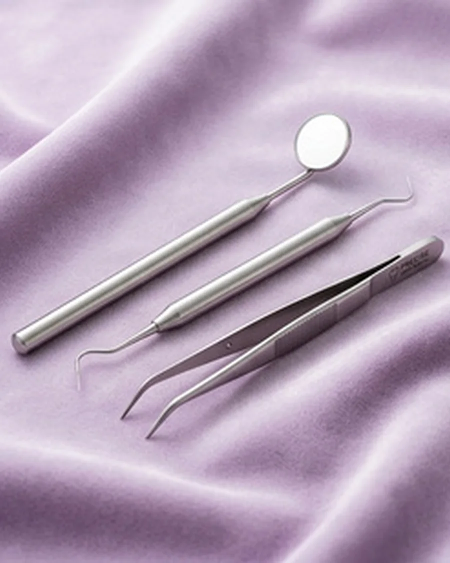 Instrumental dental sobre textil lila